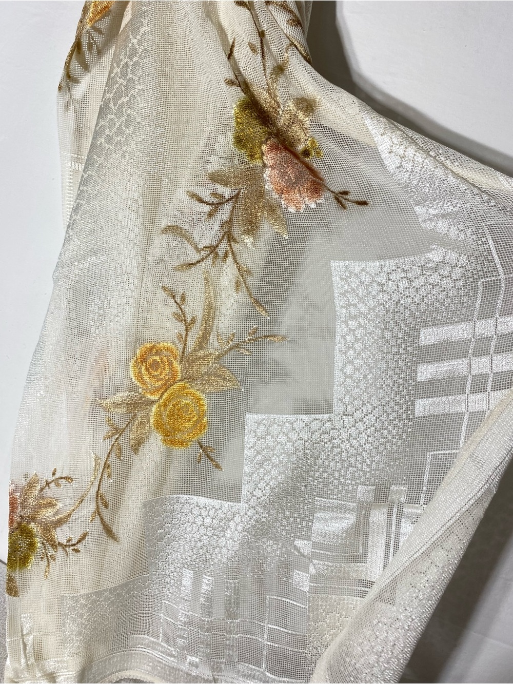 Vintage Embroidered Lace Banquet Tablecloth Extra Large 72x110 Gold Roses